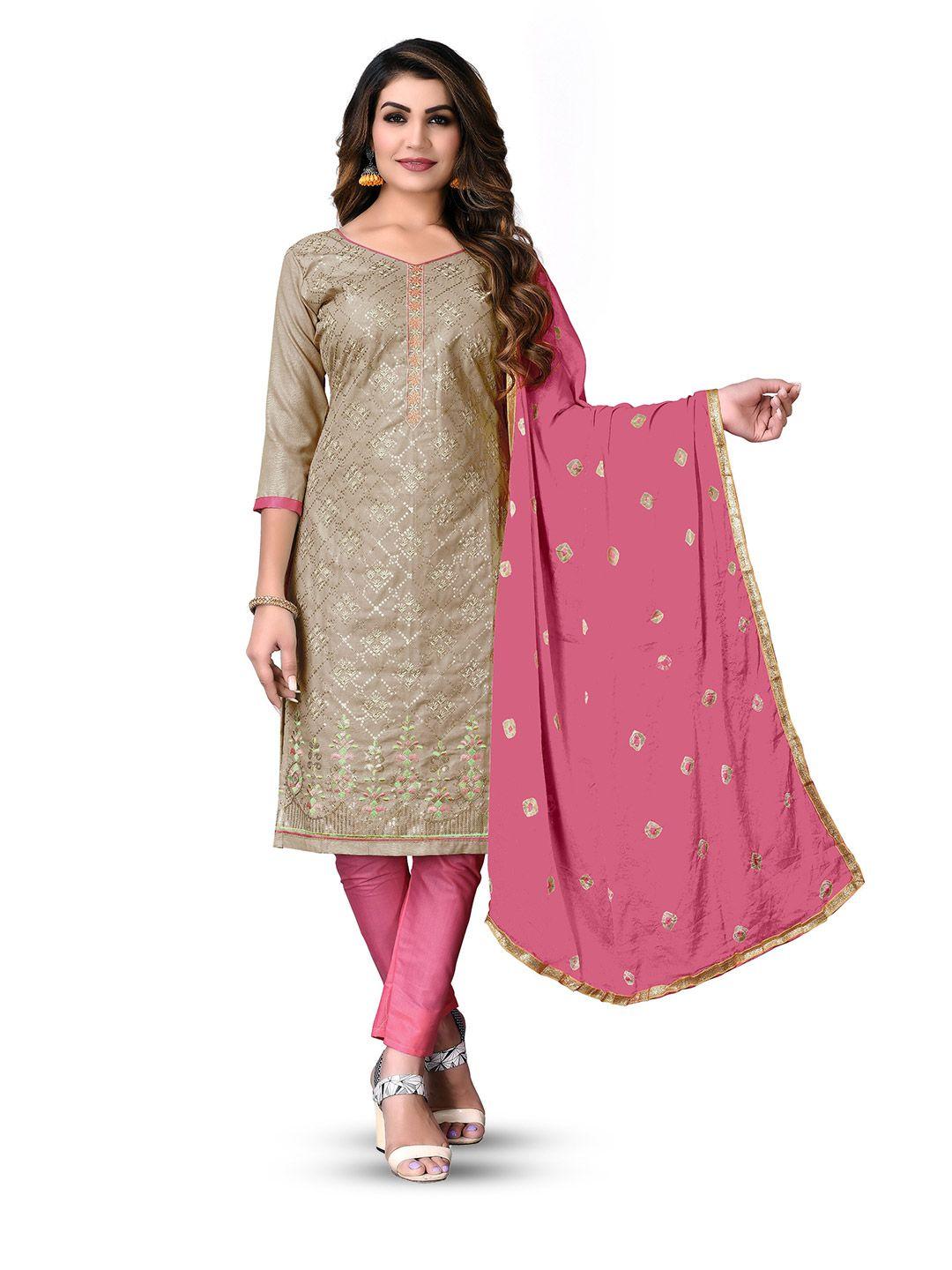 manvaa grey embellished pure cotton unstitched dress material