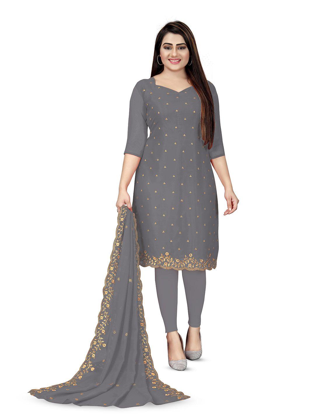 manvaa grey embroidered silk georgette unstitched dress material