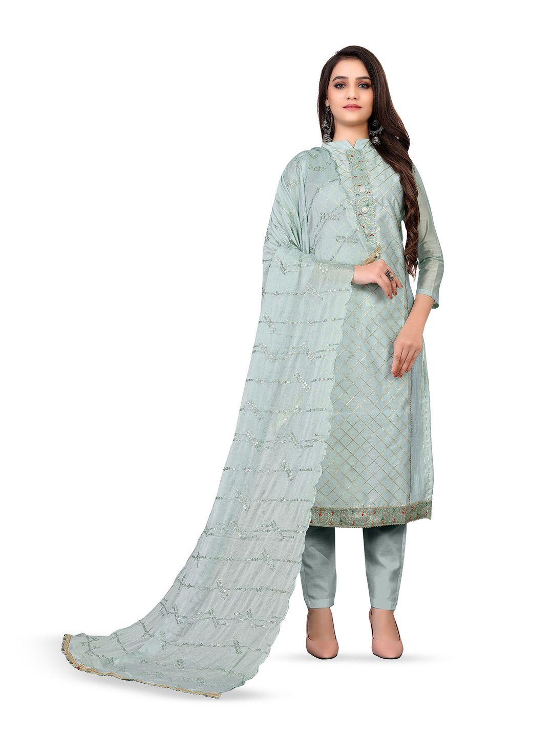 manvaa grey embroidered unstitched dress material