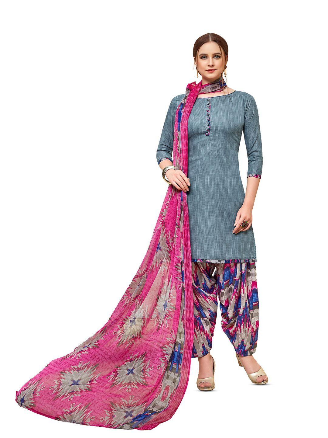 manvaa grey printed pure cotton unstitched dress material