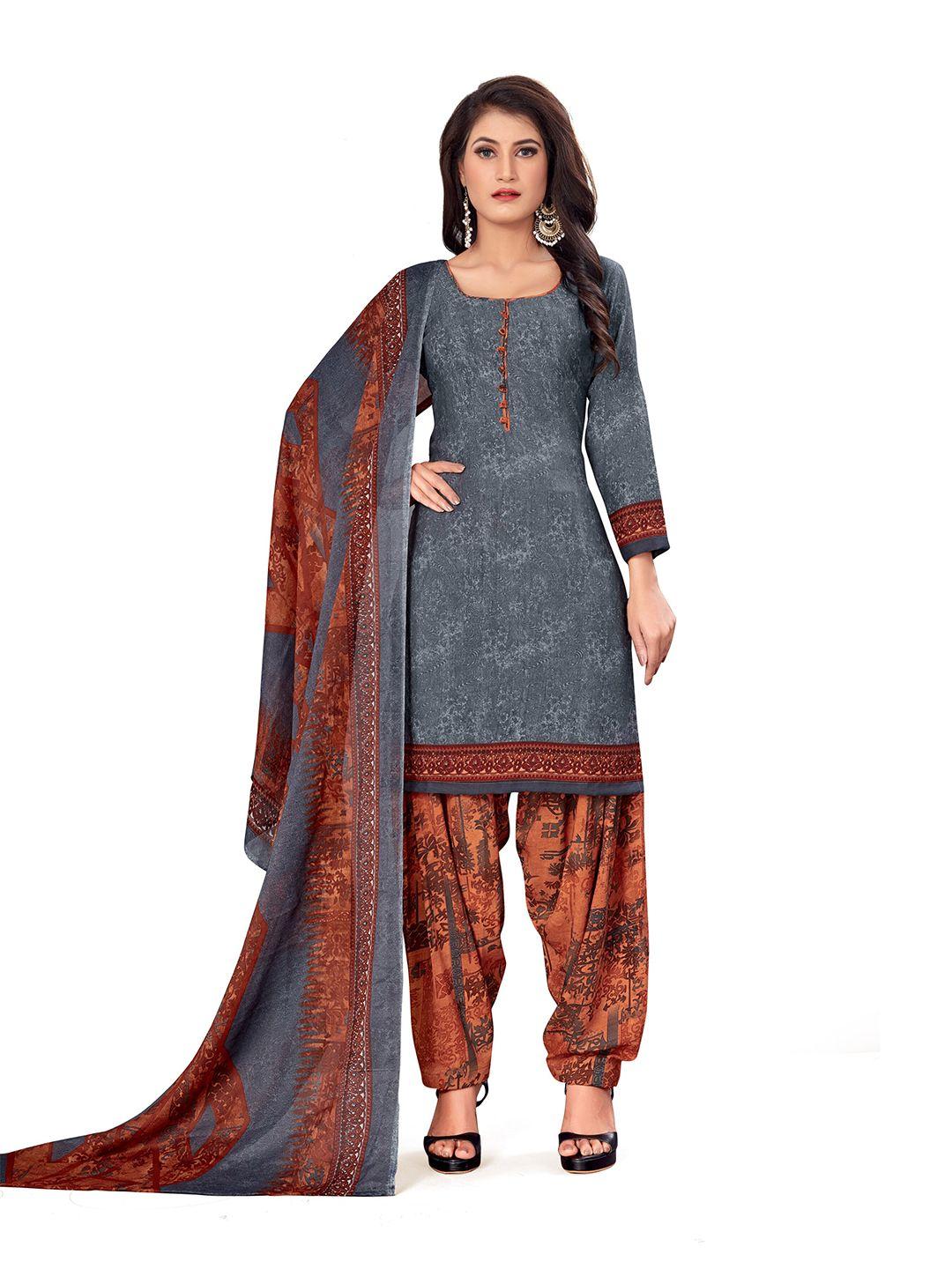manvaa grey printed silk crepe unstitched dress material