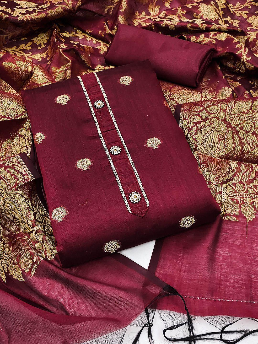 manvaa maroon unstitched dress material