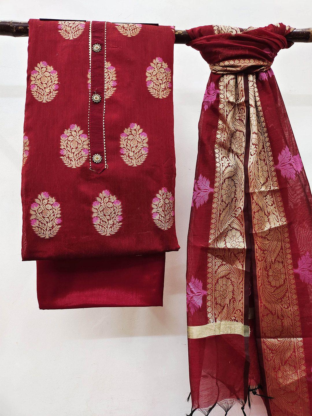 manvaa maroon unstitched dress material
