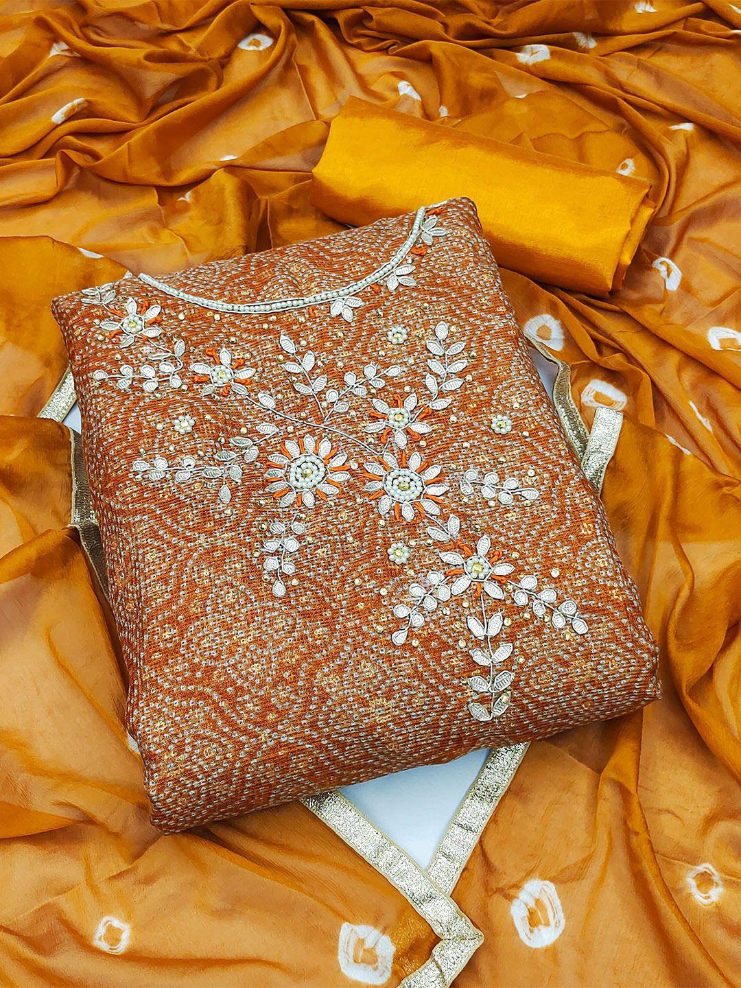 manvaa mustard embellished pure cotton unstitched dress material