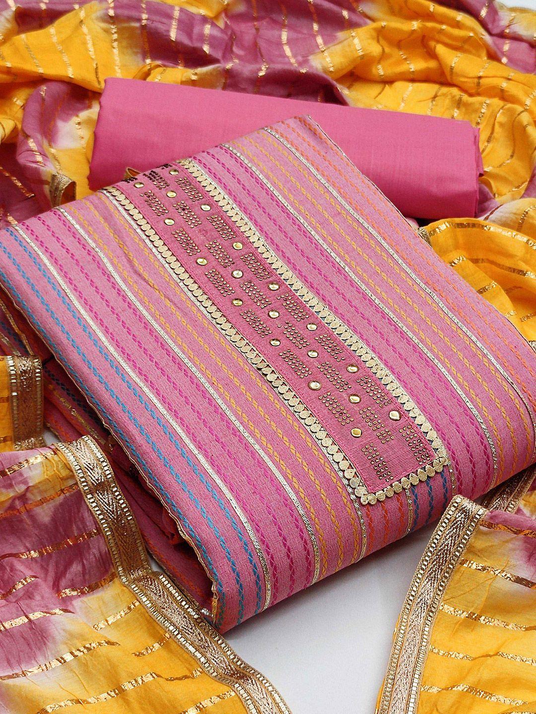 manvaa pink embellished pure cotton unstitched dress material