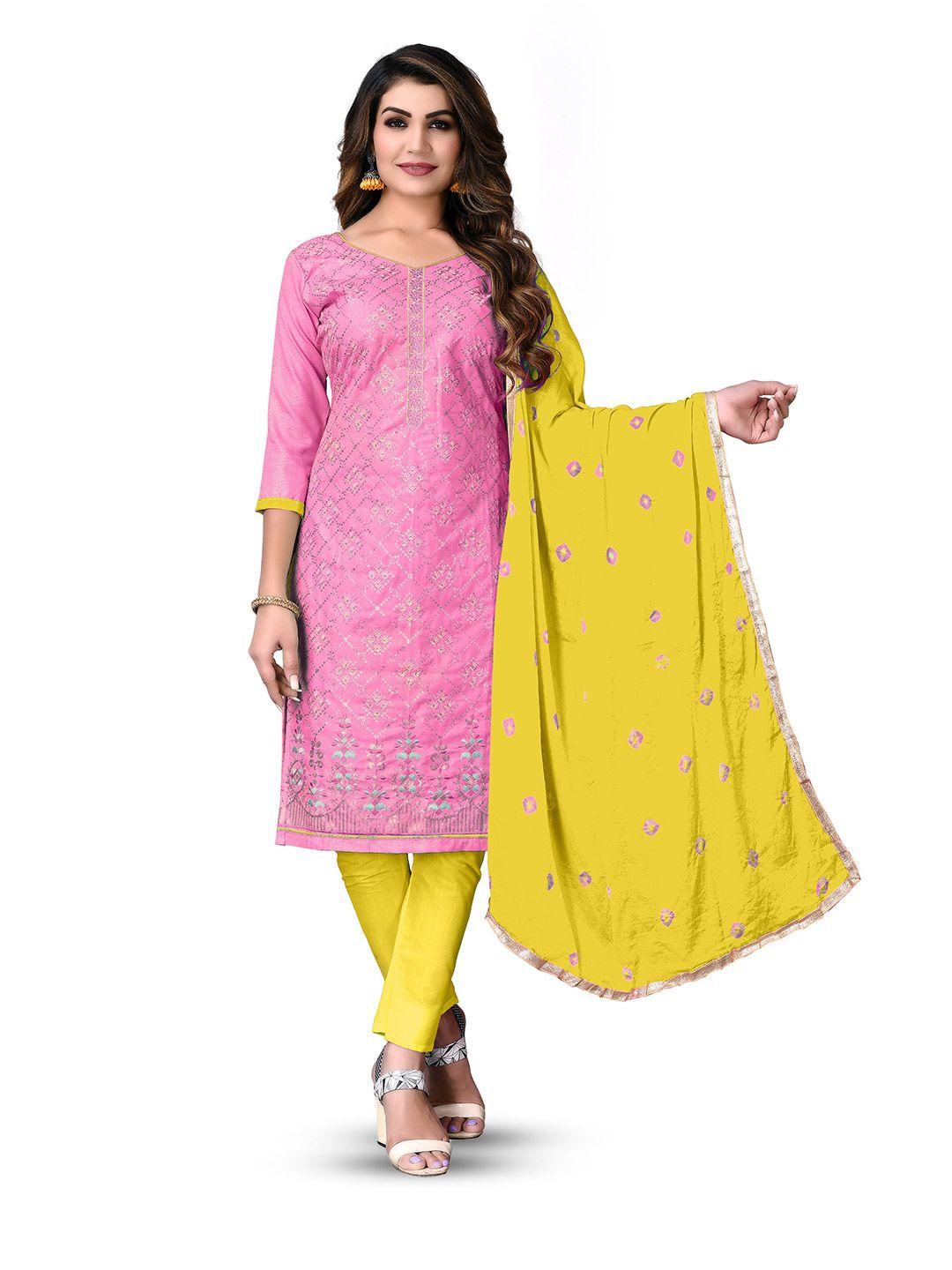 manvaa pink embellished pure cotton unstitched dress material