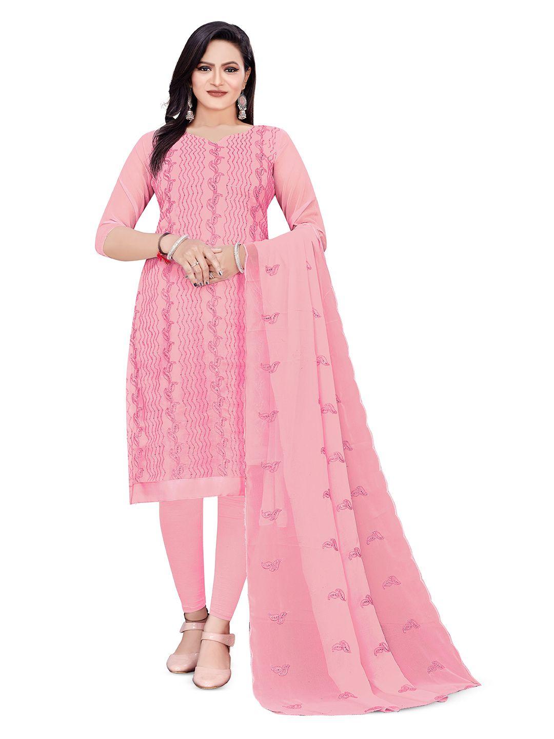 manvaa pink embroidered silk georgette unstitched dress material