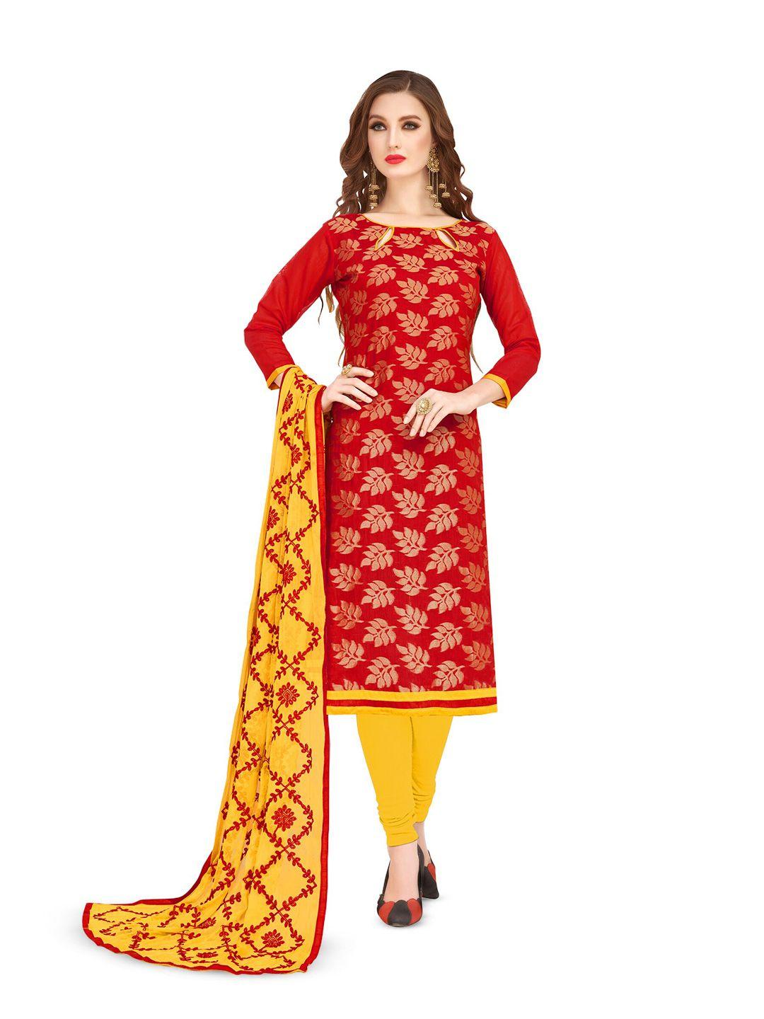 manvaa red unstitched dress material