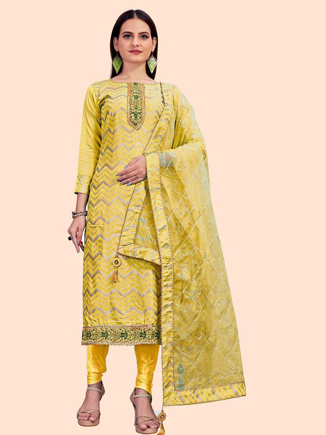 manvaa yellow unstitched dress material
