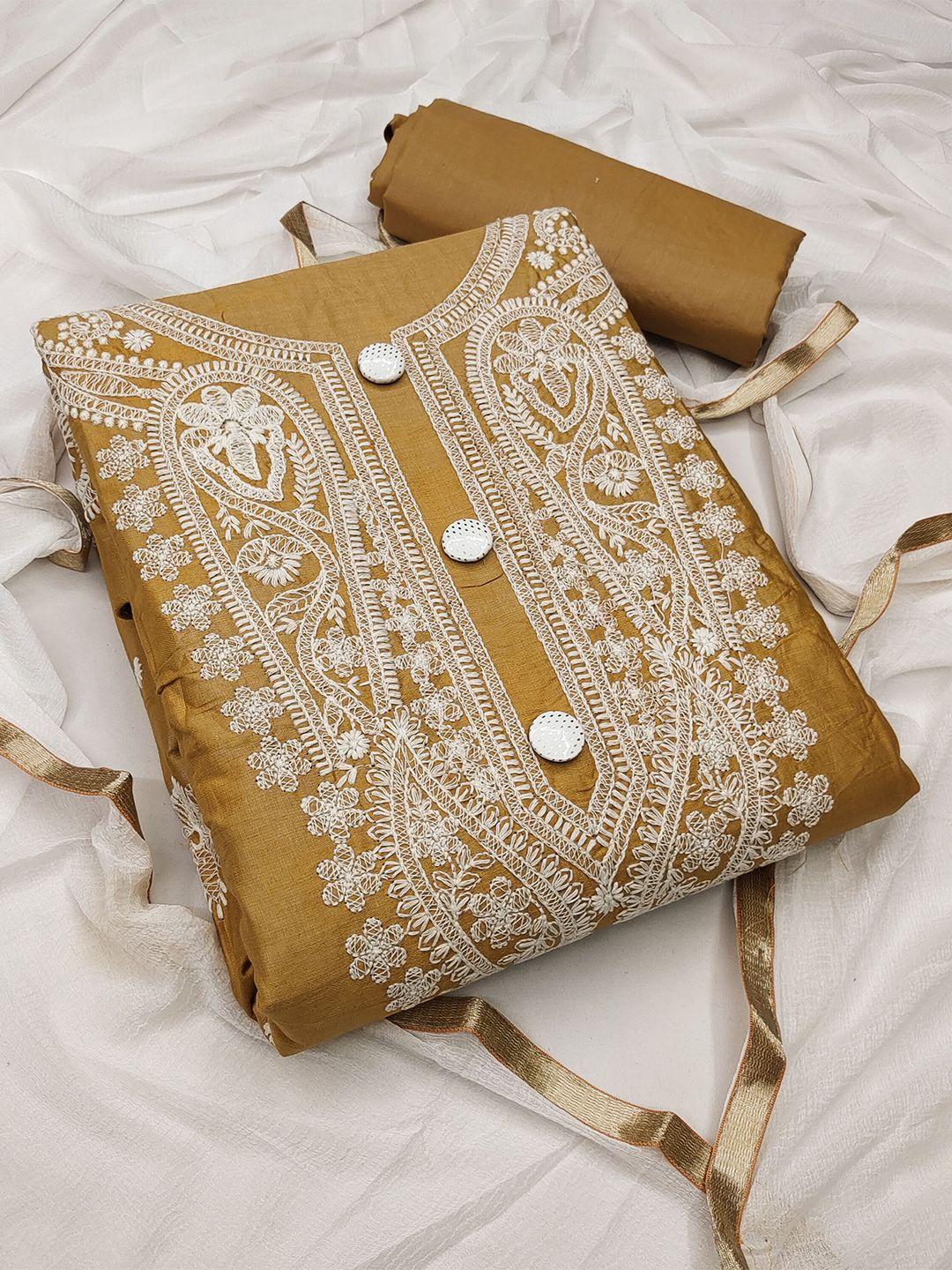 manvaa beige embroidered unstitched dress material