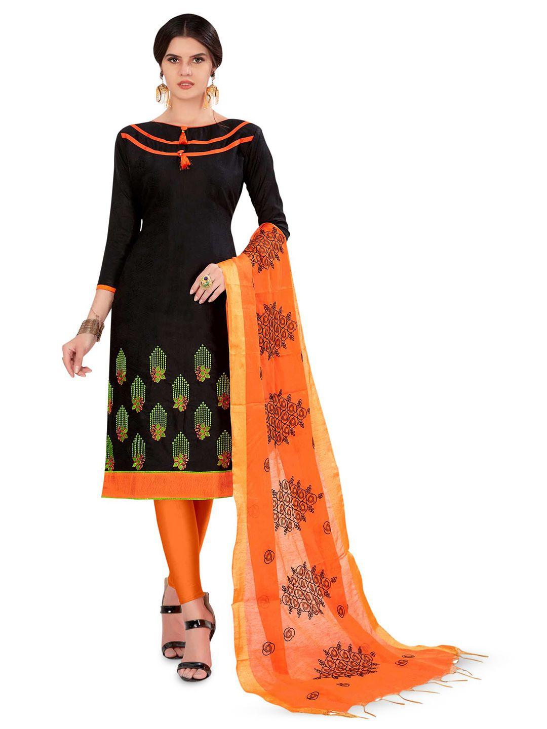 manvaa black embroidered pure cotton unstitched dress material