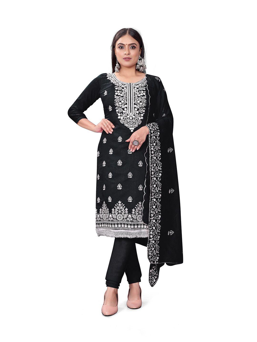 manvaa black embroidered unstitched dress material