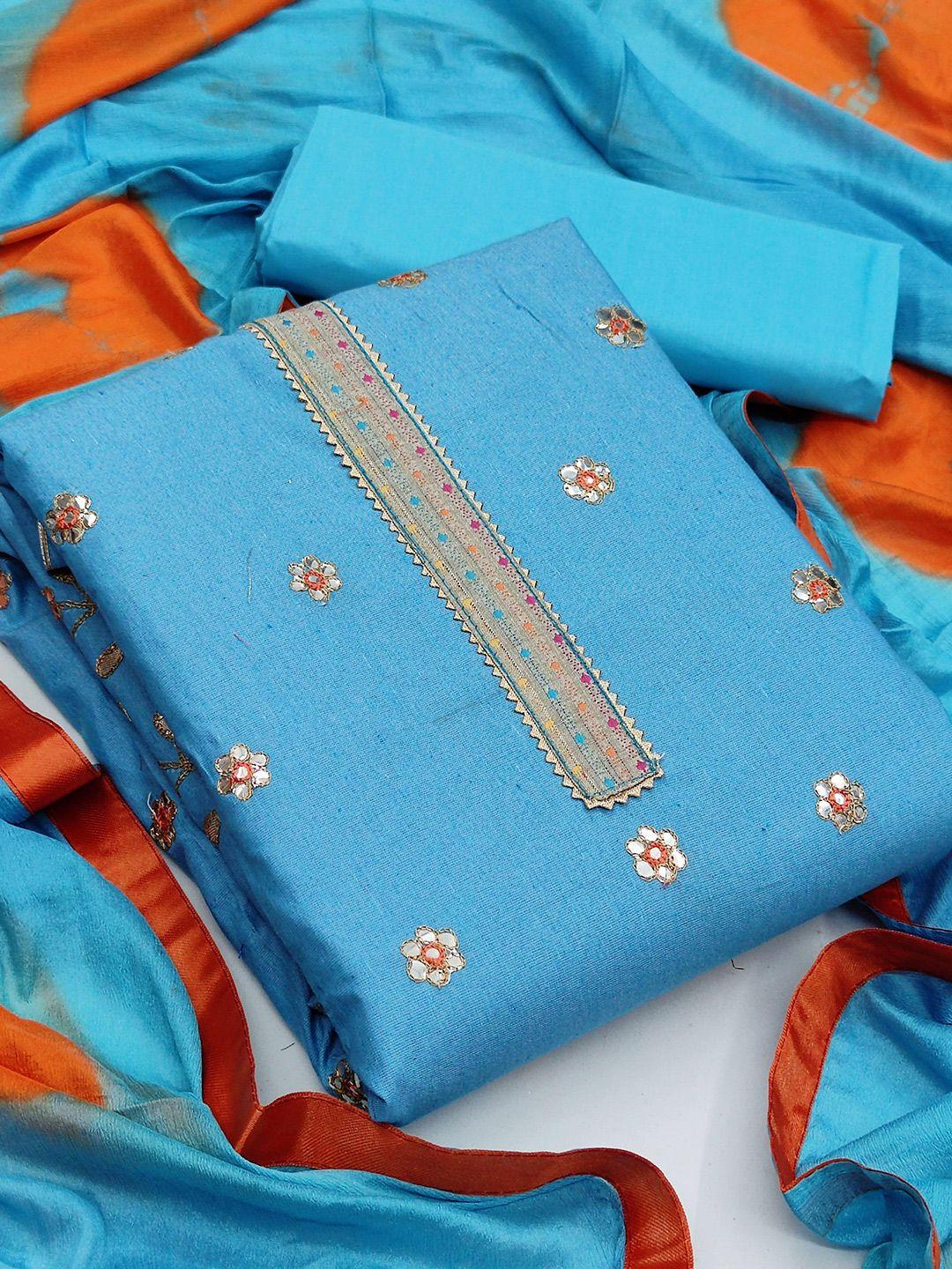 manvaa blue embellished pure cotton unstitched dress material