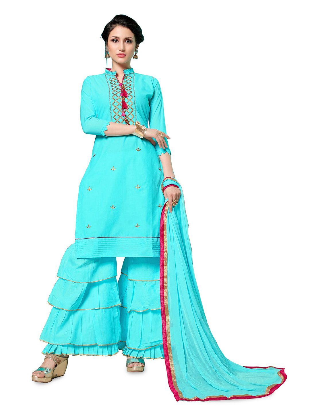 manvaa blue embroidered pure cotton unstitched dress material