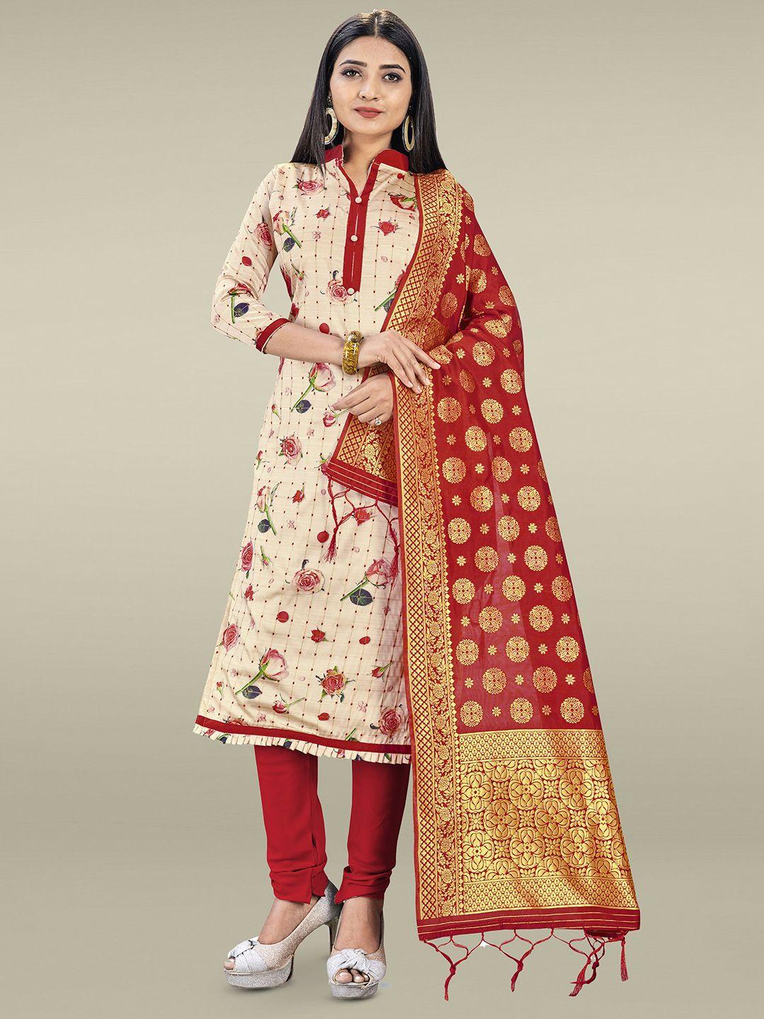 manvaa cream-coloured printed unstitched dress material
