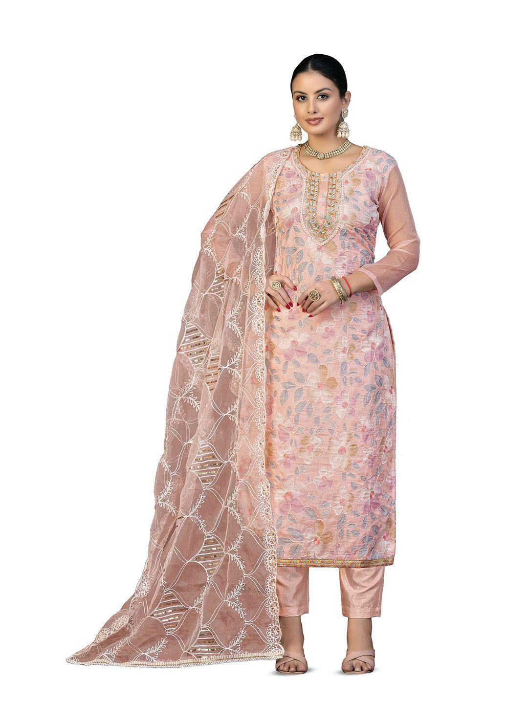 manvaa embellished organza unstitched dress material