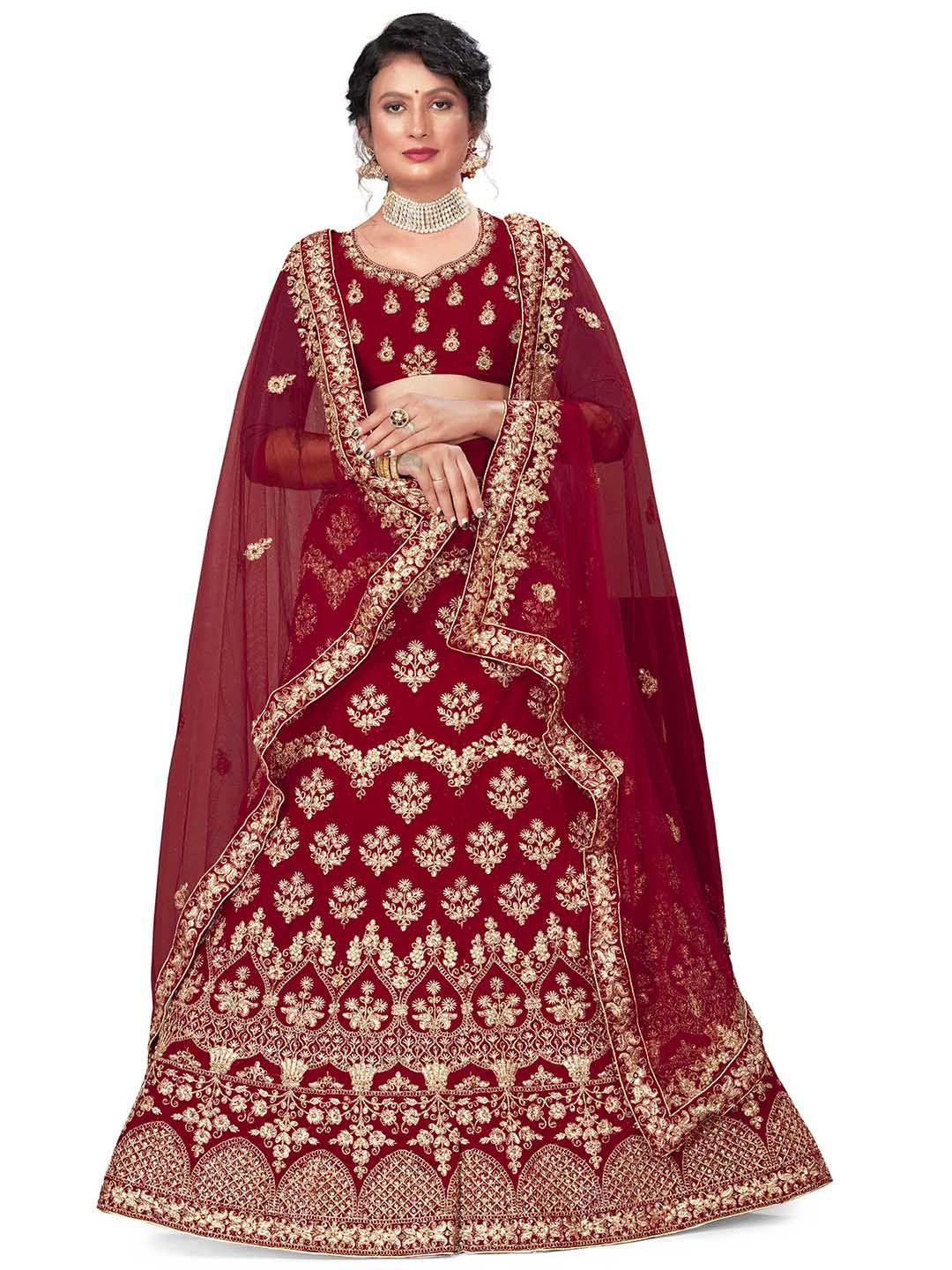 manvaa embroidered beads & stones semi-stitched lehenga & unstitched blouse with dupatta