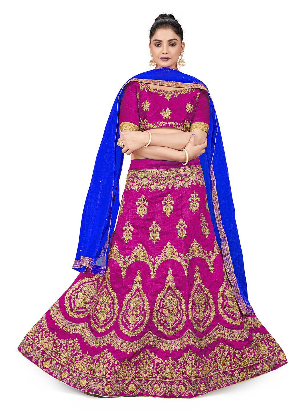 manvaa embroidered beads & stones semi-stitched lehenga & unstitched blouse with dupatta