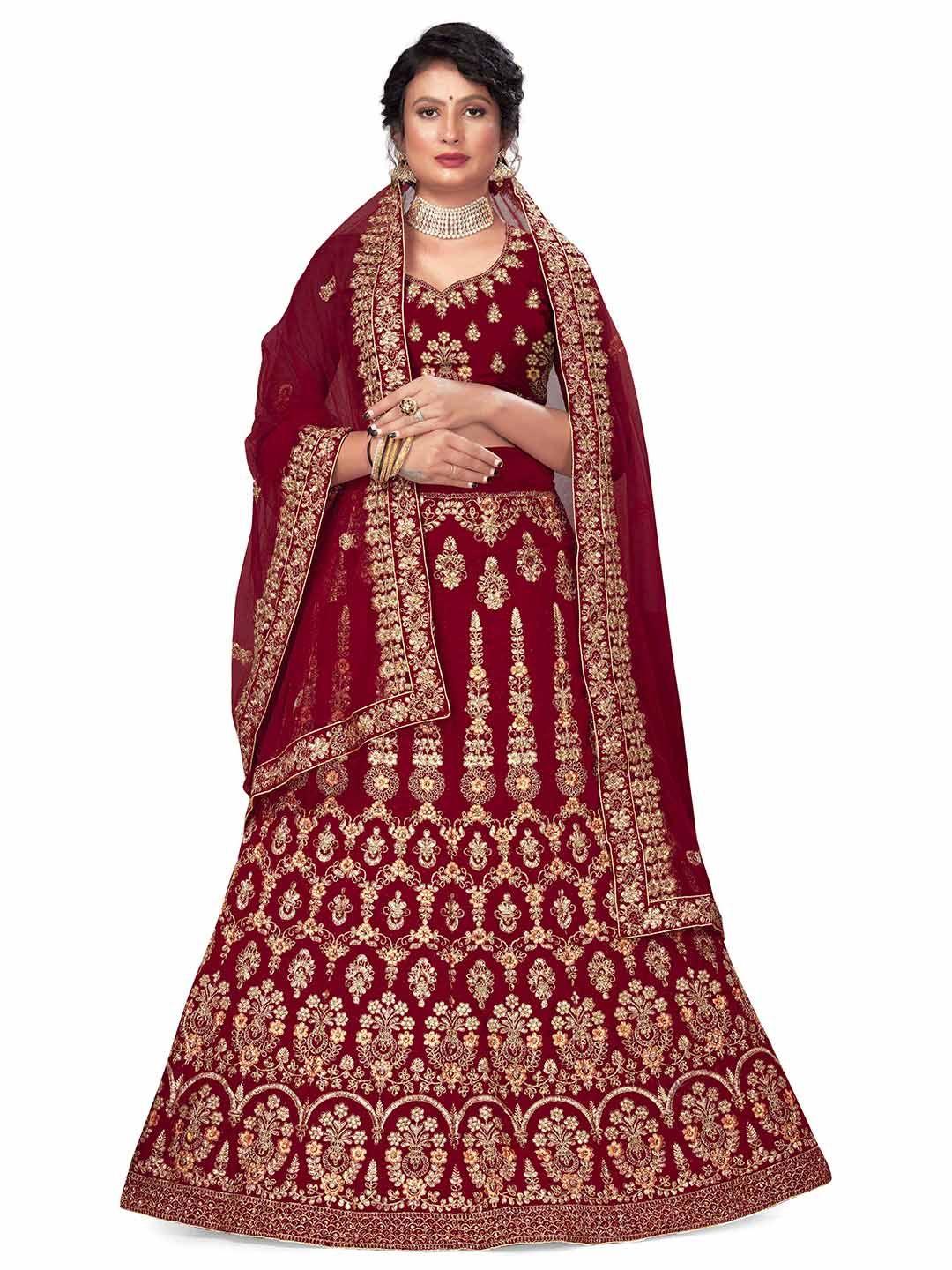 manvaa embroidered beads and stones semi-stitched lehenga & unstitched blouse with dupatta