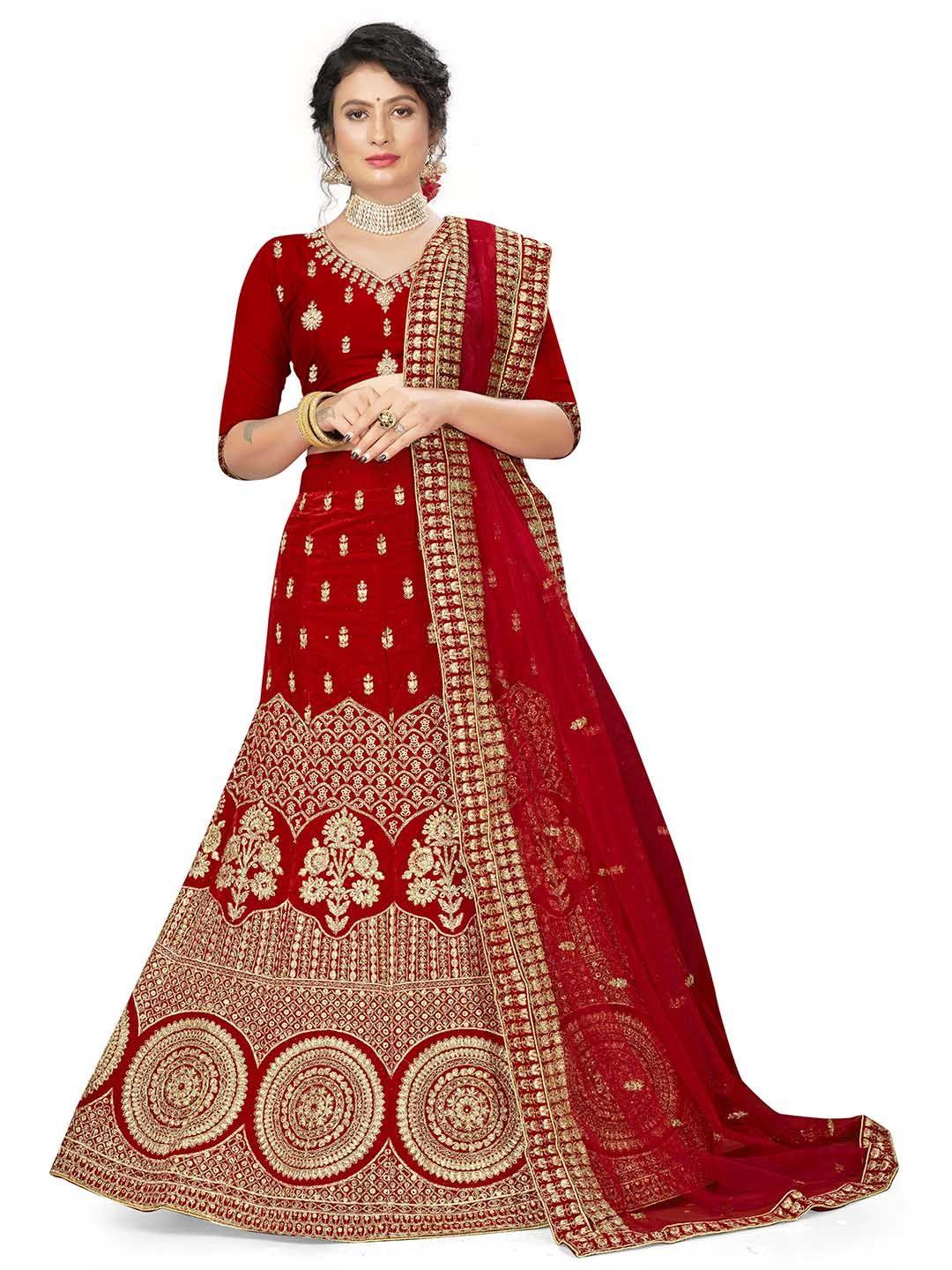 manvaa embroidered beads and stones semi-stitched lehenga & unstitched blouse with dupatta