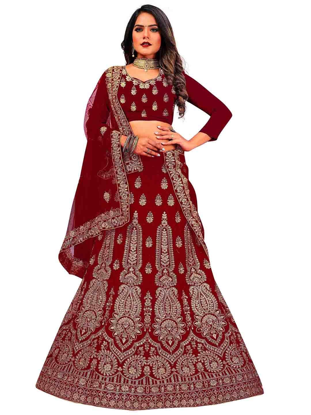 manvaa embroidered beads and stones semi-stitched lehenga & unstitched blouse with dupatta