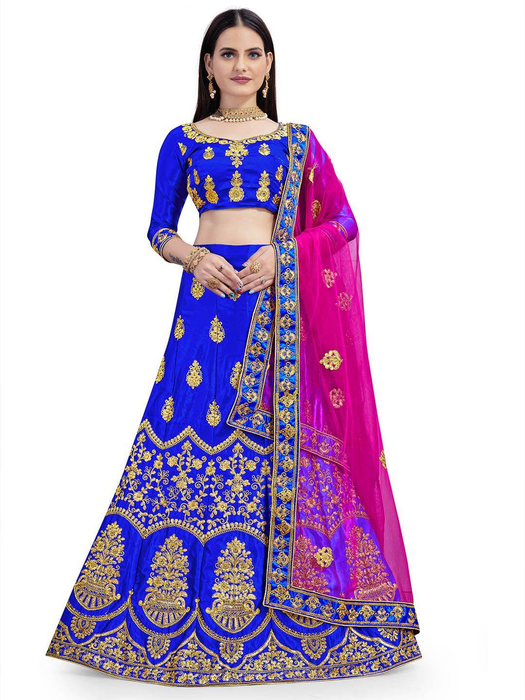 manvaa embroidered beads and stones semi-stitched lehenga & unstitched blouse with dupatta