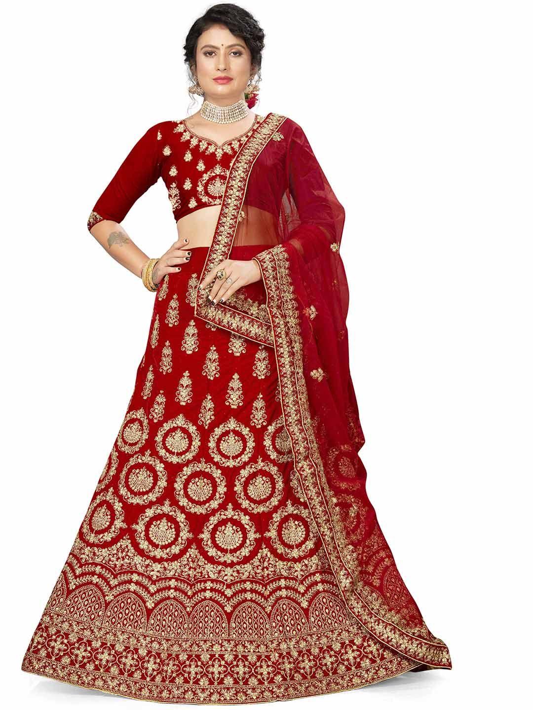 manvaa embroidered beads and stones semi-stitched lehenga & unstitched blouse with dupatta