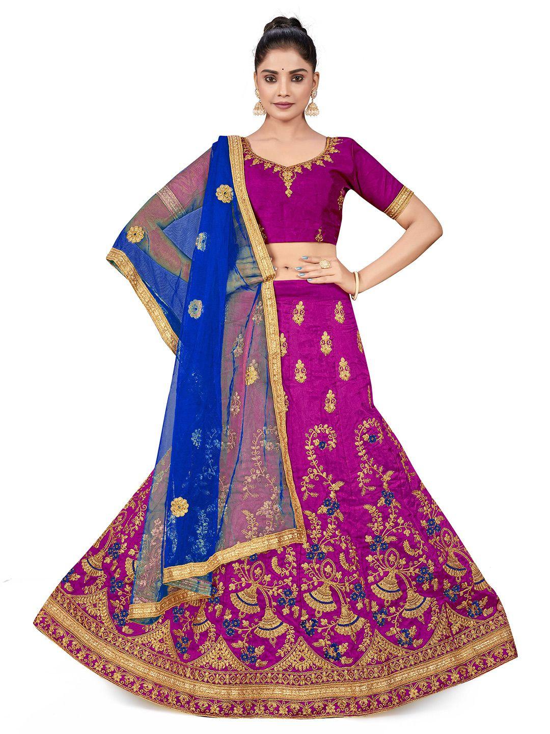 manvaa embroidered beads and stones semi-stitched lehenga & unstitched blouse with dupatta