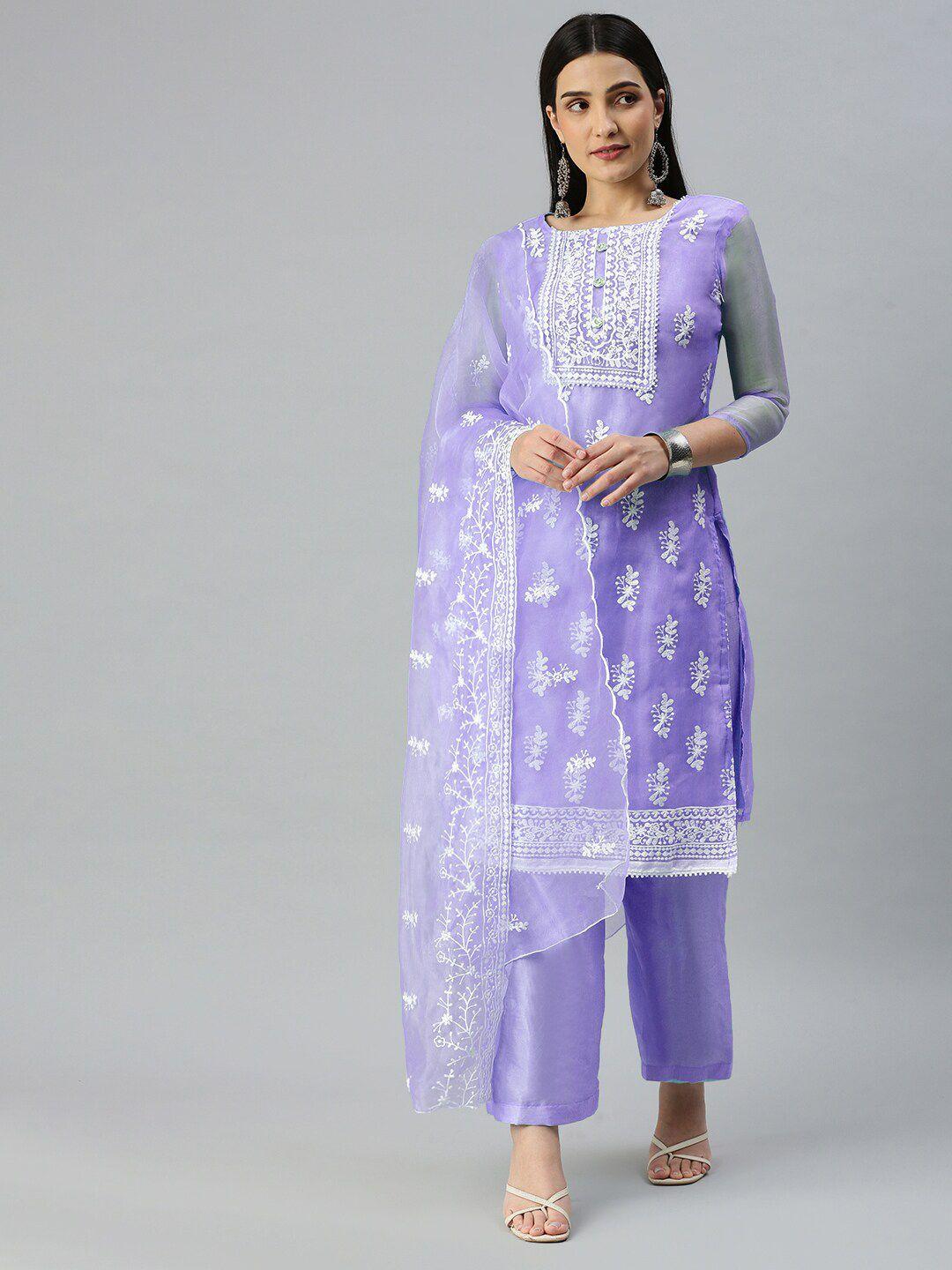 manvaa embroidered organza unstitched dress material
