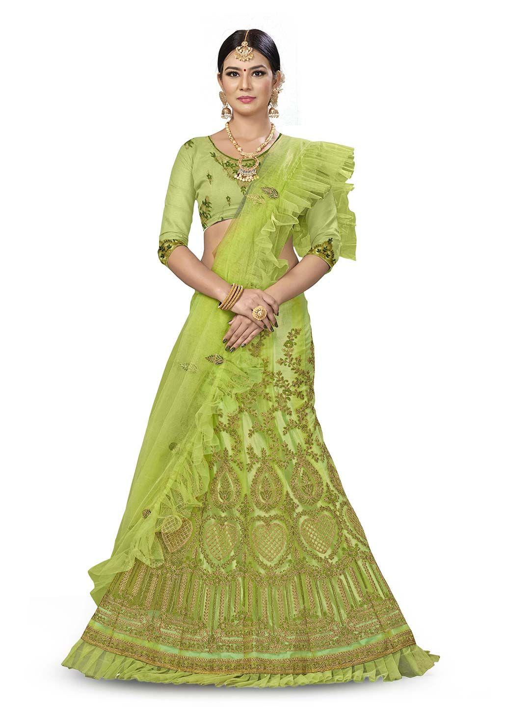 manvaa embroidered semi-stitched lehenga & unstitched blouse with dupatta