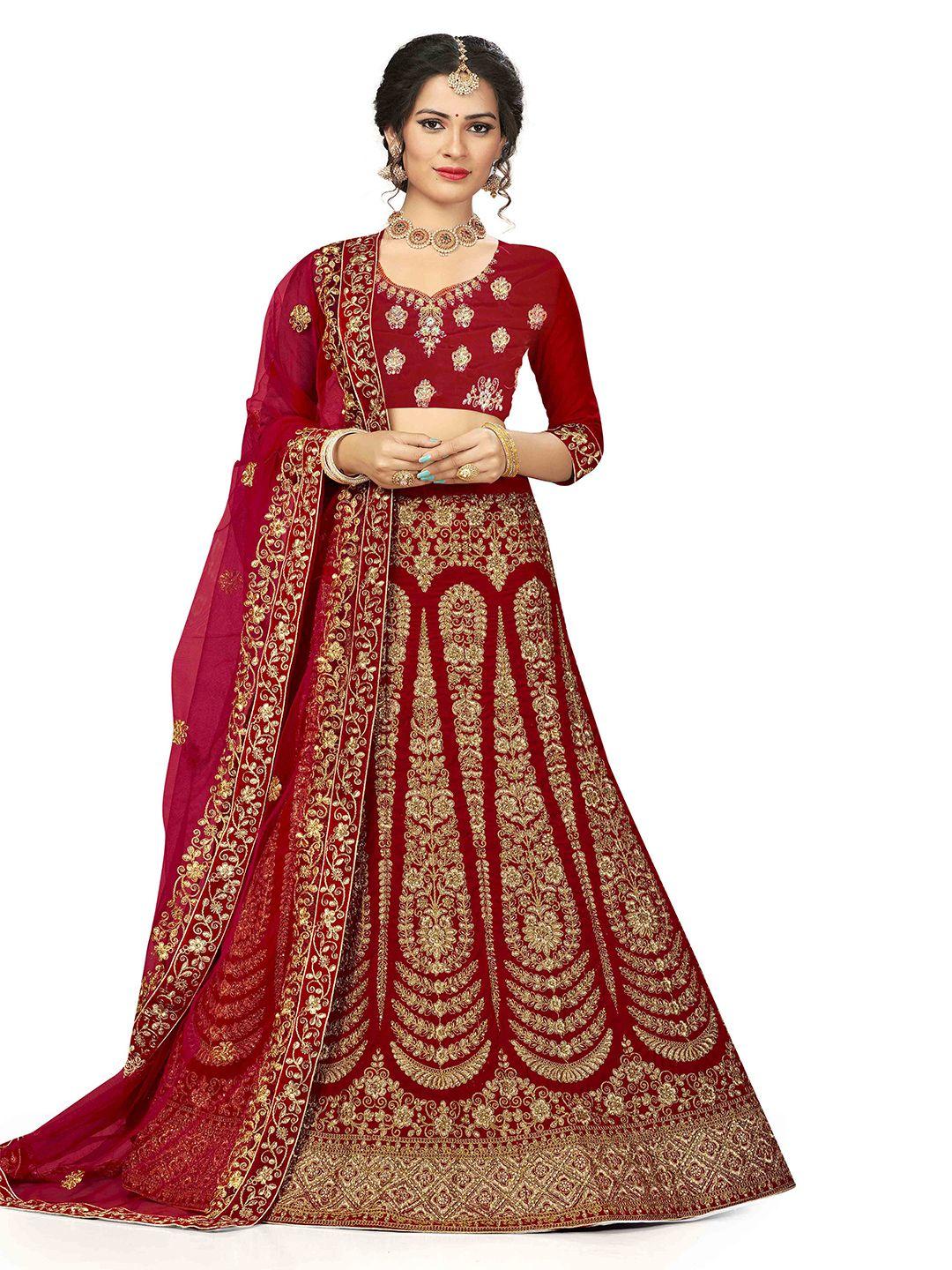 manvaa embroidered semi-stitched velvet lehenga & unstitched blouse with dupatta