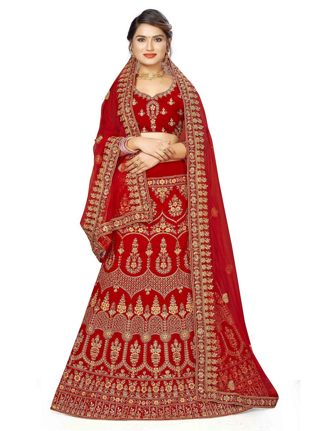 manvaa embroidered semi-stitched velvet lehenga & unstitched blouse with dupatta