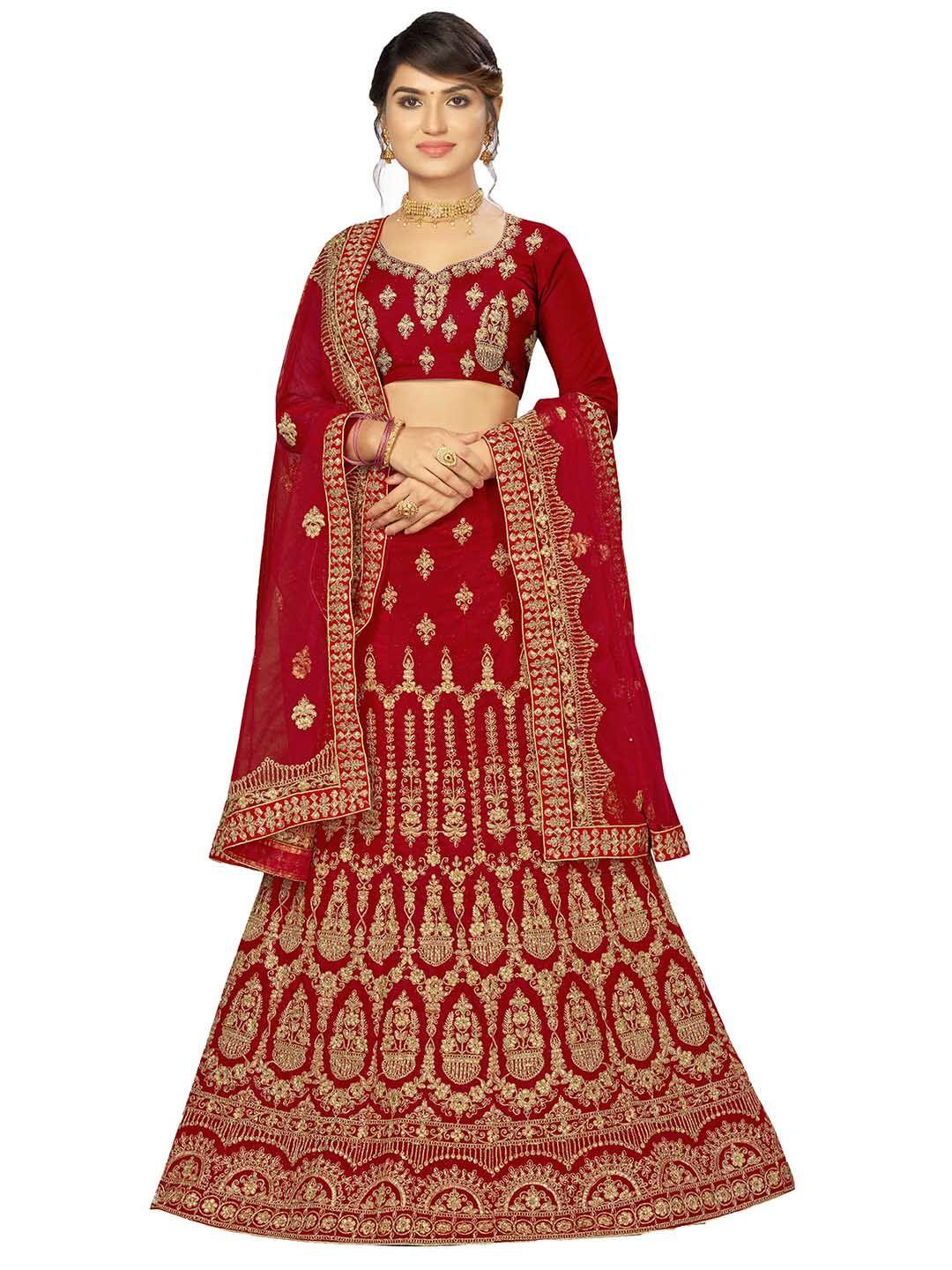 manvaa embroidered semi-stitched velvet lehenga & unstitched blouse with dupatta