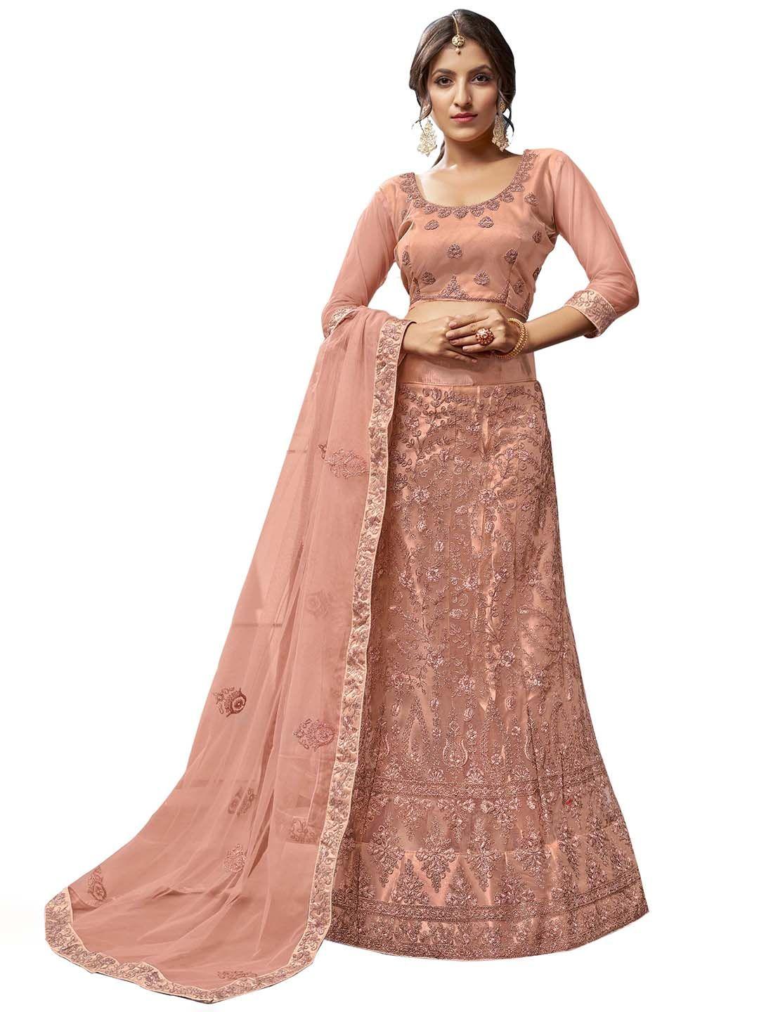 manvaa embroidered thread work semi-stitched lehenga & unstitched blouse with dupatta