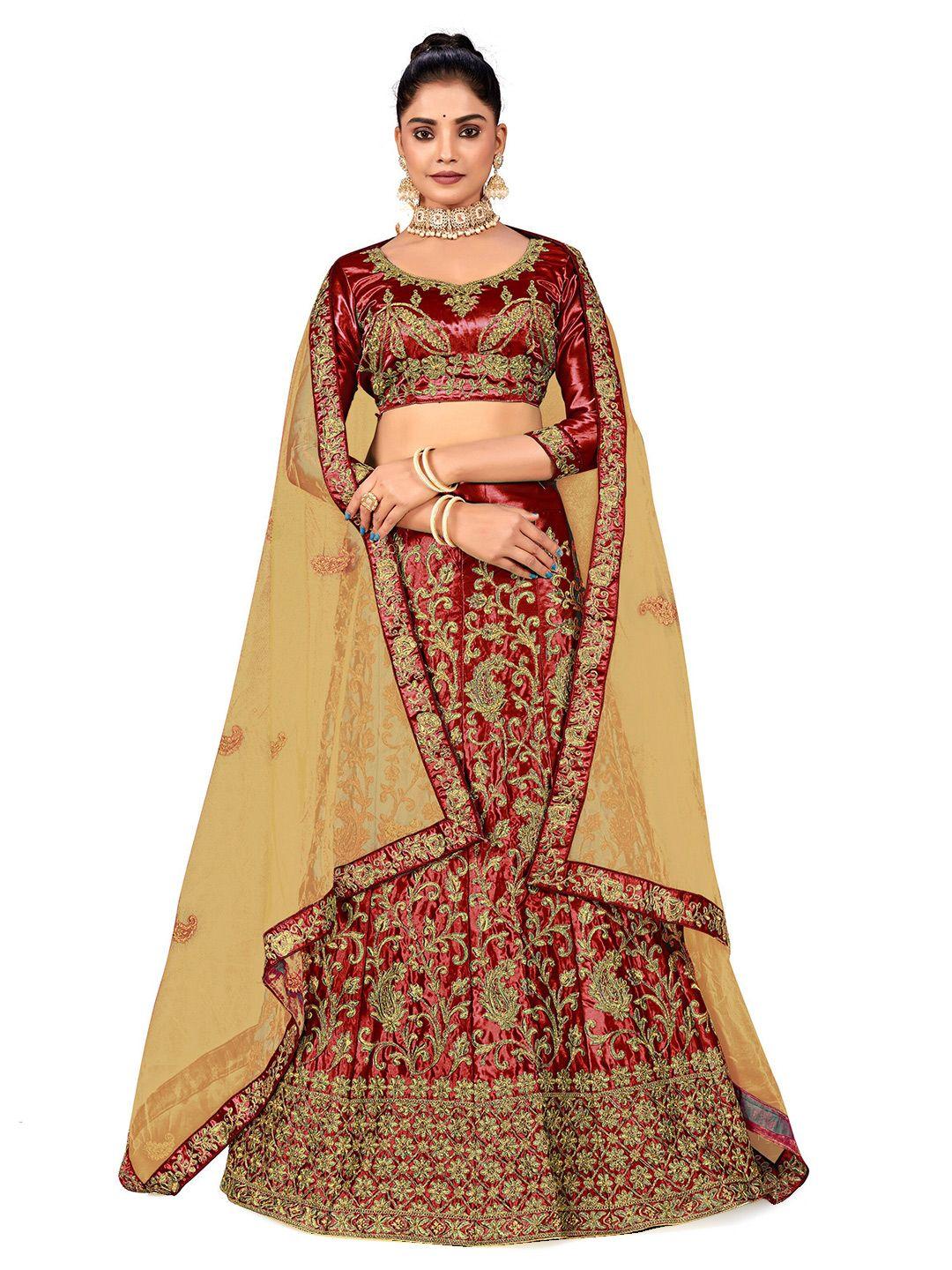 manvaa embroidered thread work semi-stitched lehenga & unstitched blouse with dupatta