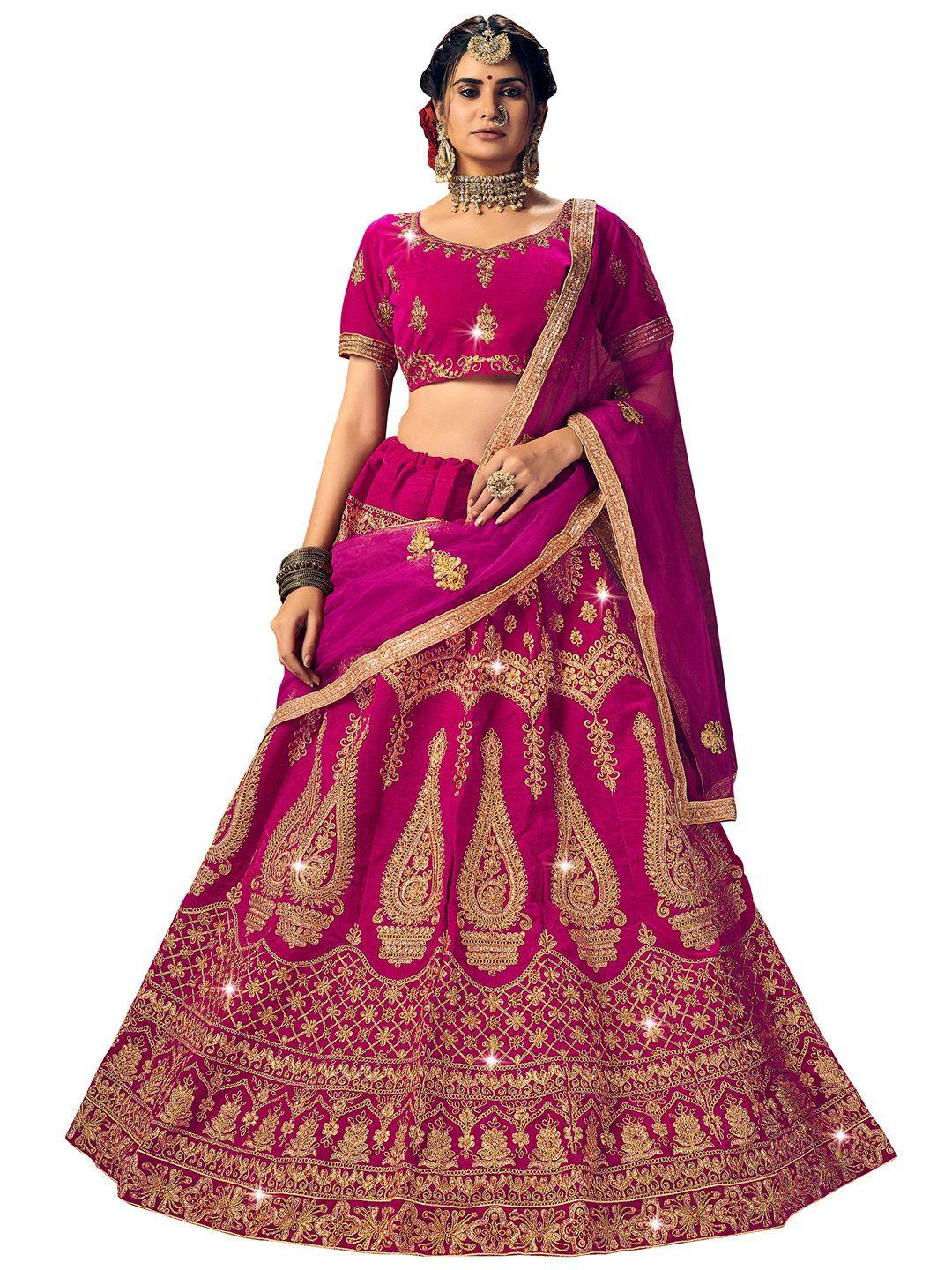 manvaa embroidered velvet semi-stitched lehenga & unstitched blouse with dupatta