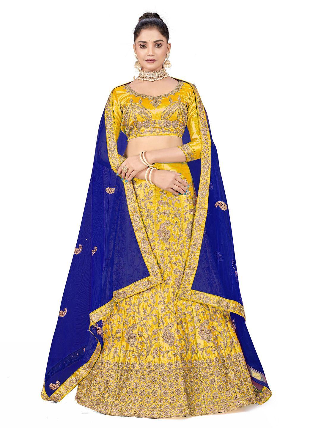 manvaa embroidered zari satin silk semi-stitched lehenga & unstitched blouse with dupatta