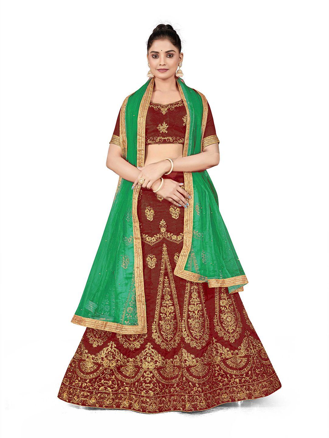 manvaa embroidered zari semi-stitched lehenga & unstitched blouse with dupatta