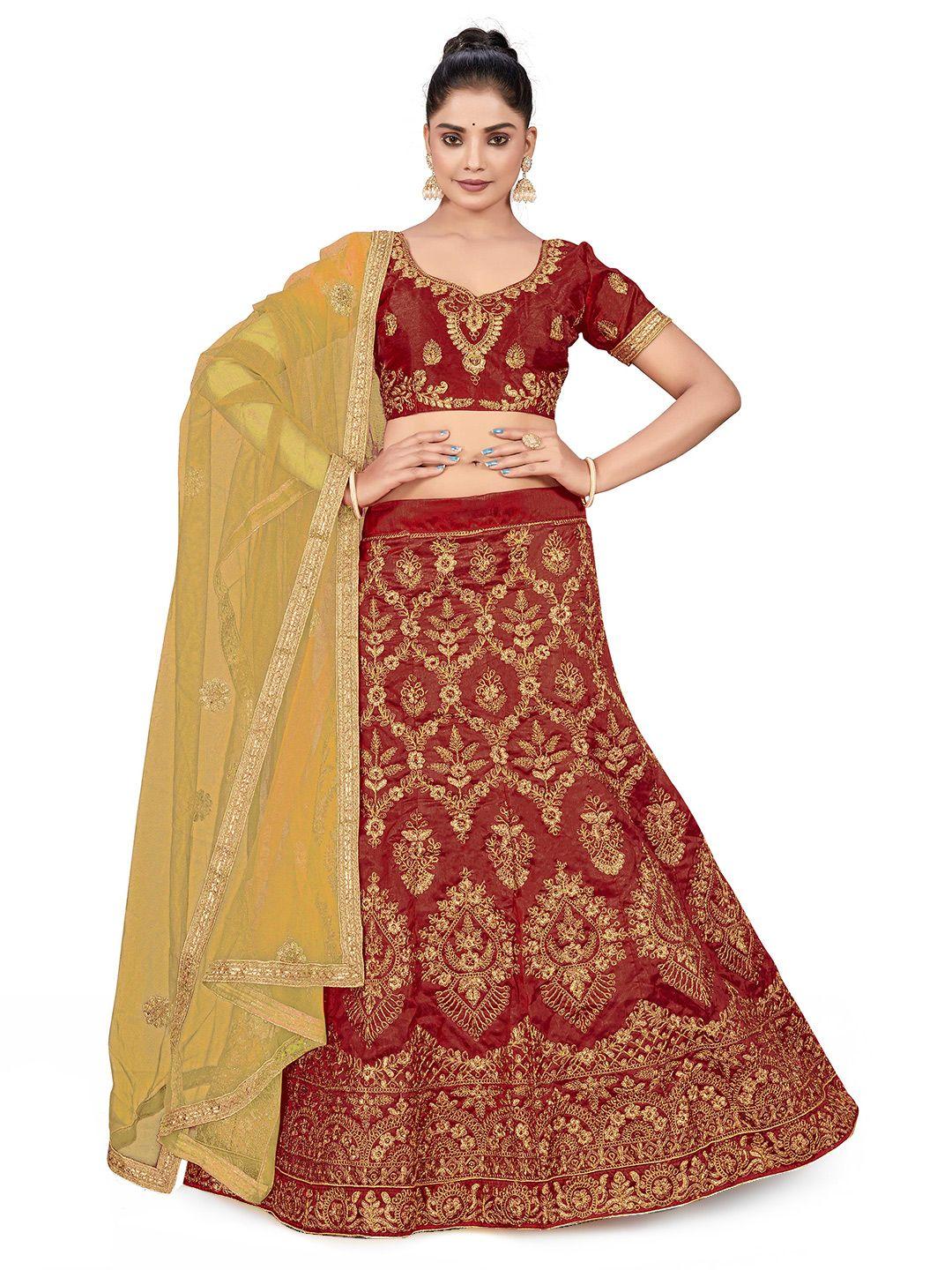 manvaa embroidered zari semi-stitched lehenga & unstitched blouse with dupatta