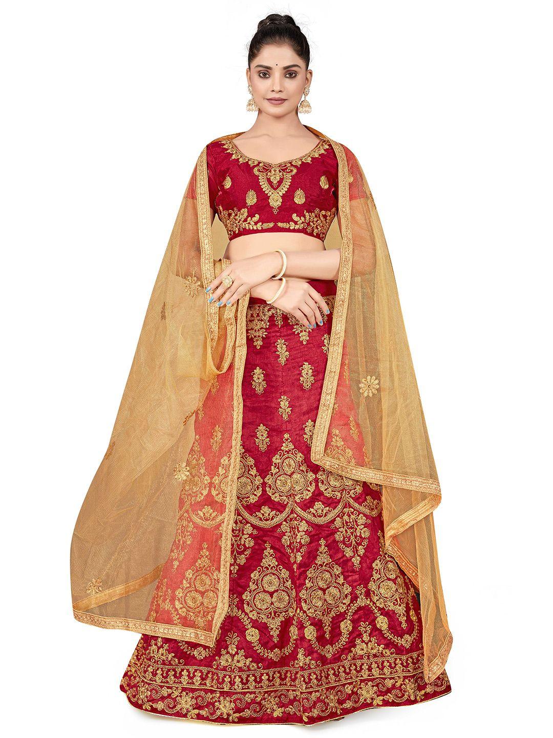 manvaa embroidered zari semi-stitched silk lehenga & unstitched blouse with dupatta