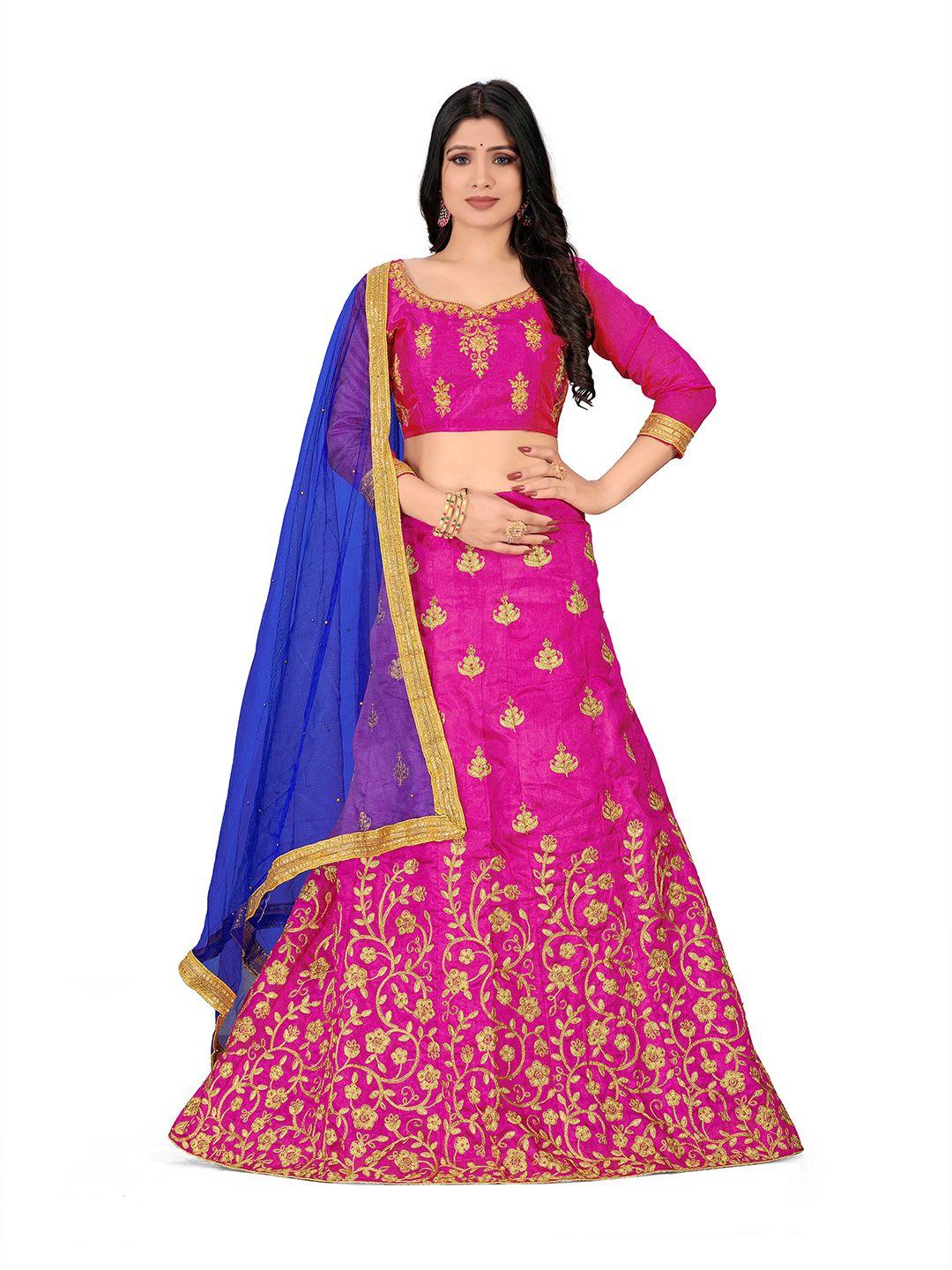 manvaa ethnic motif embroidered semi-stitched lehenga & unstitched blouse with dupatta