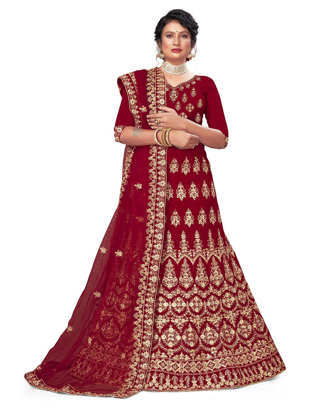 manvaa ethnic motif embroidered semi-stitched lehenga & unstitched blouse with