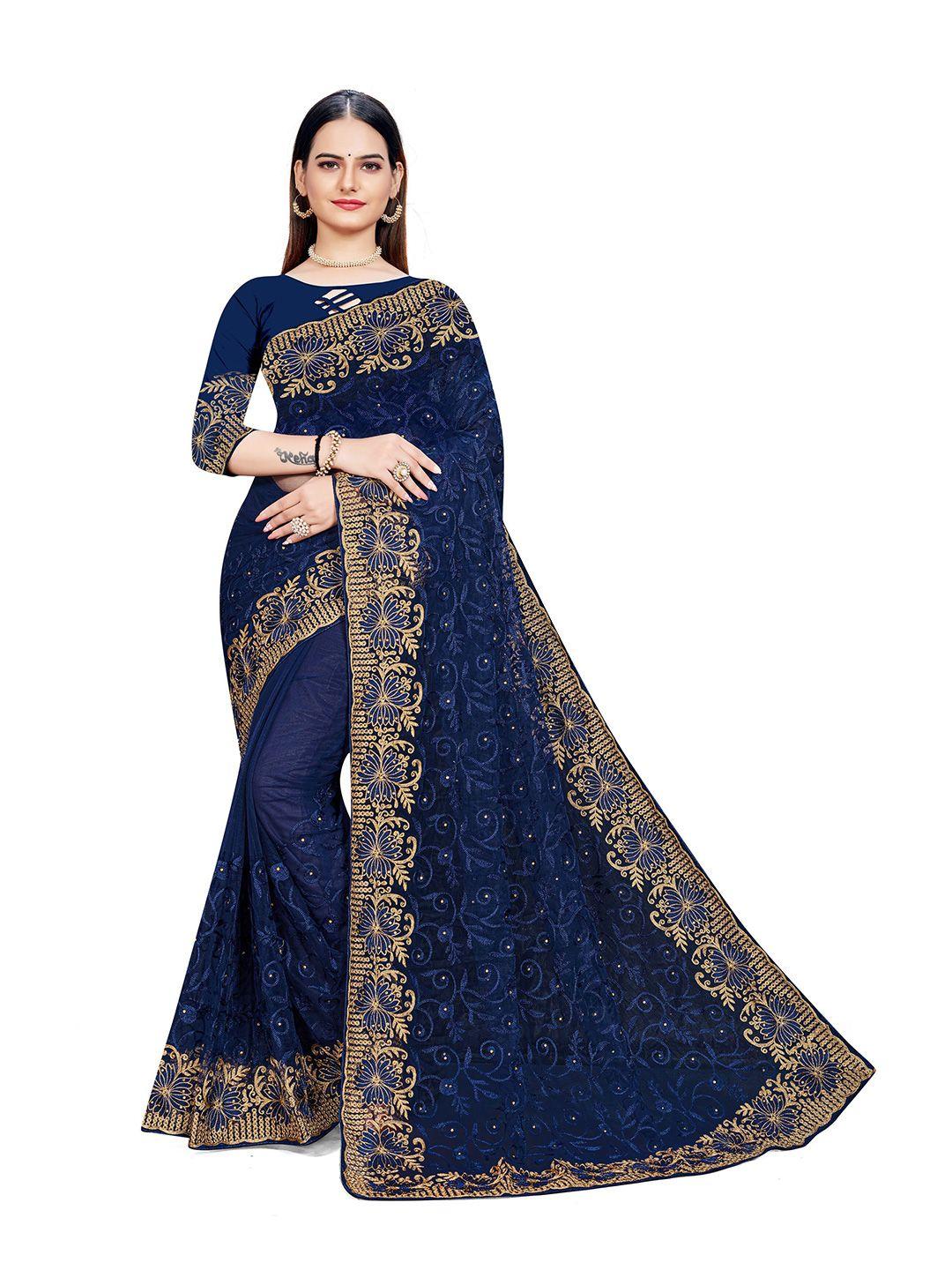 manvaa ethnic motifs beads and stones embellished net heavy work saree