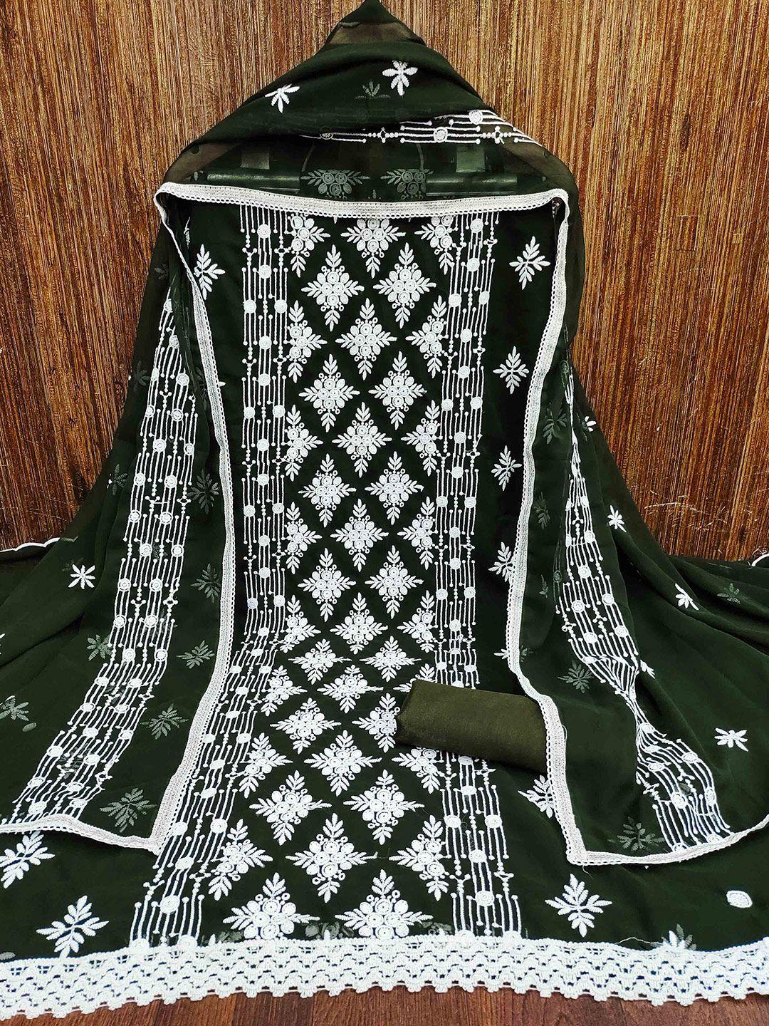 manvaa ethnic motifs embroidered thread work silk georgette unstitched dress material
