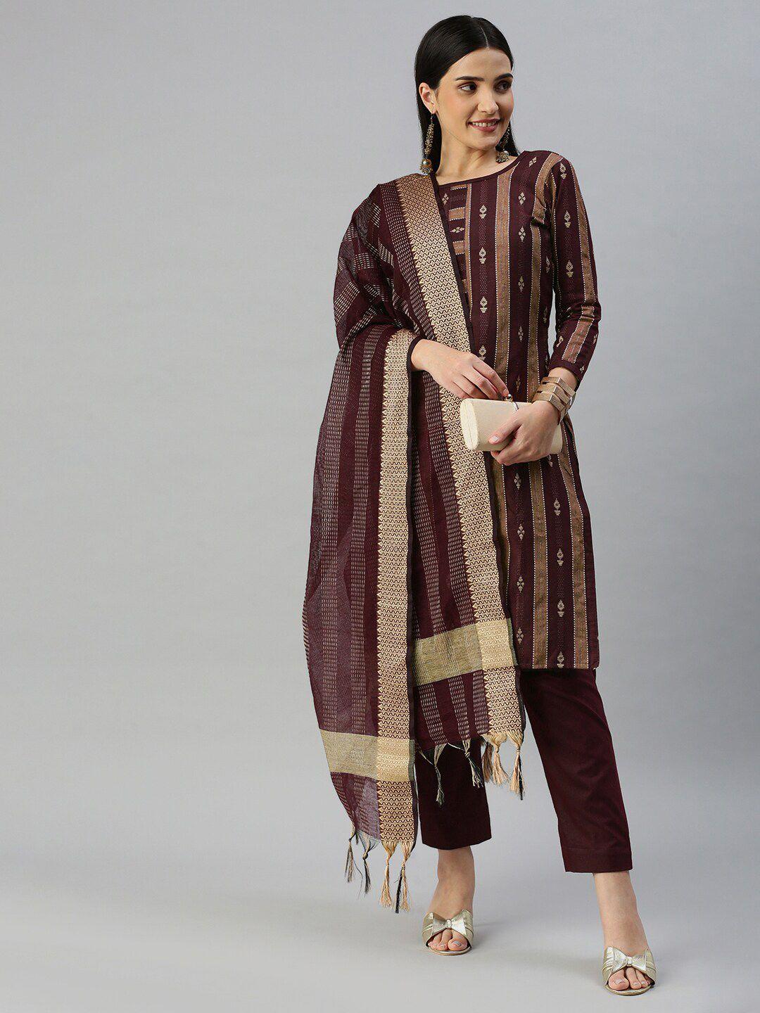 manvaa ethnic motifs woven design jacquard unstitched dress material