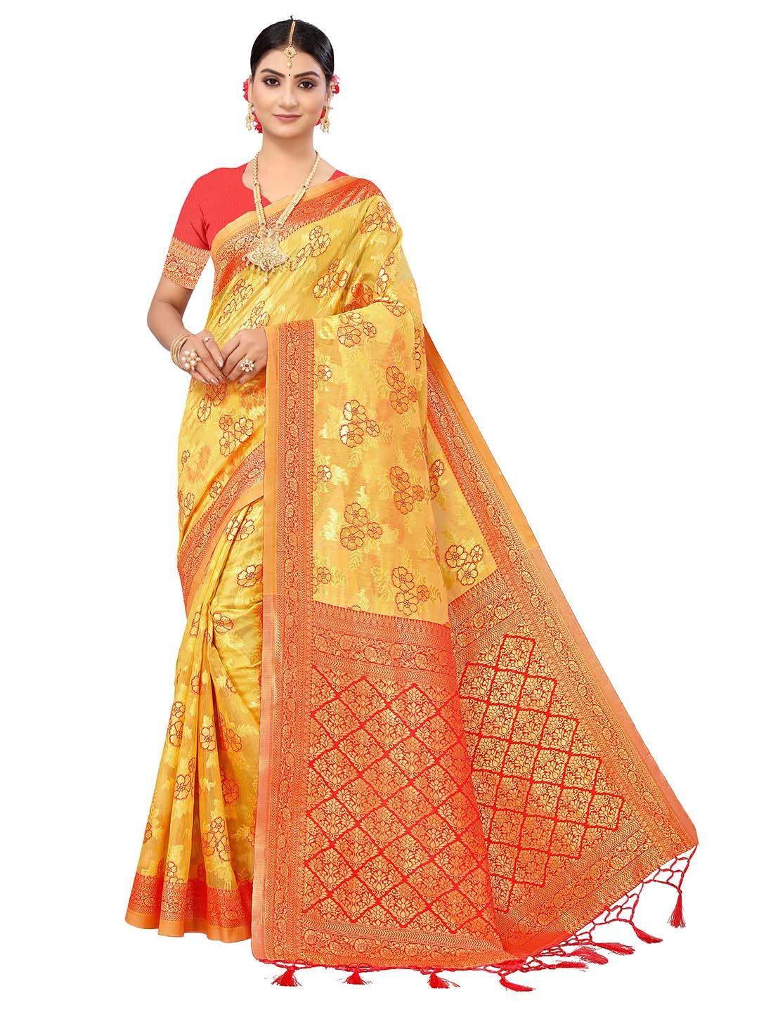 manvaa ethnic motifs woven design zari pure cotton banarasi saree