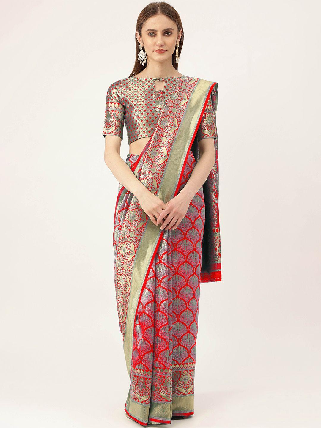 manvaa ethnic motifs zari silk blend banarasi saree