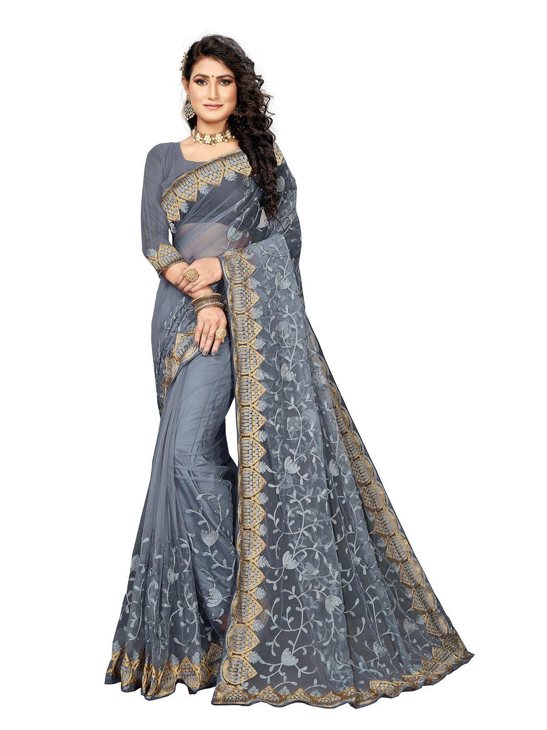 manvaa floral embellished embroidered net saree