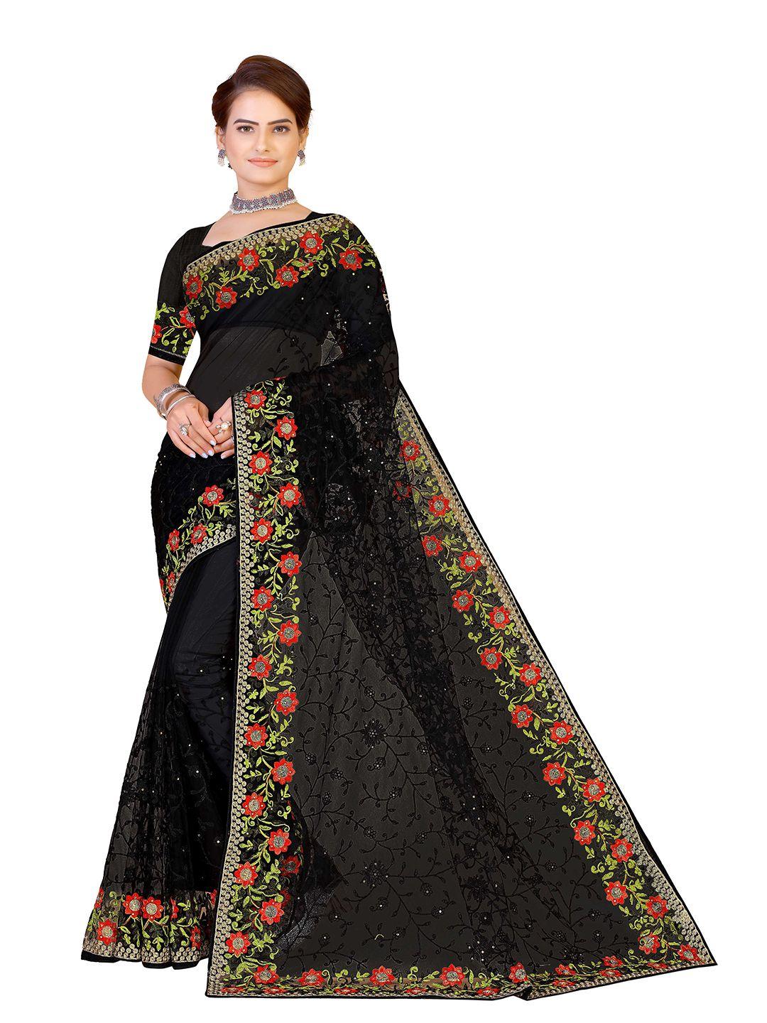 manvaa floral embroidered net saree