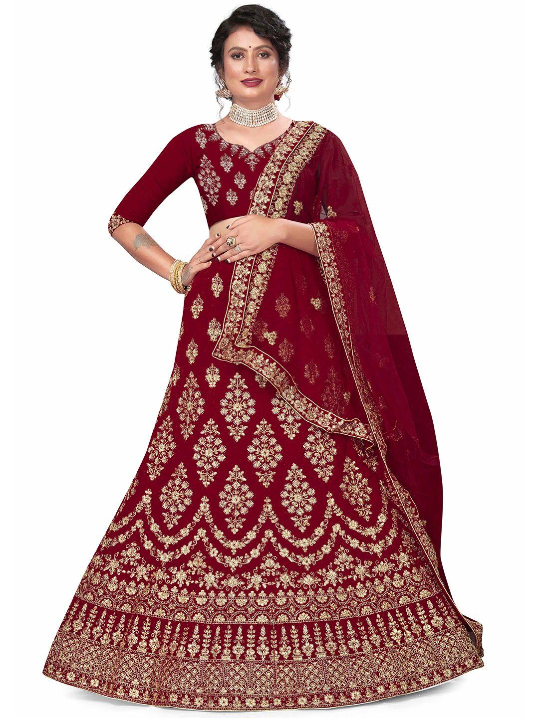 manvaa floral embroidered semi-stitched lehenga & unstitched blouse with dupatta